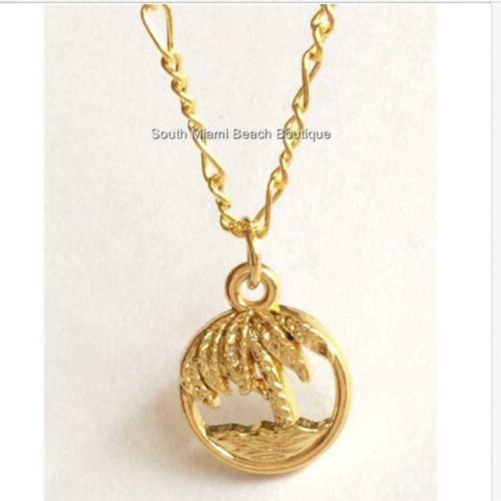 Gold Palm Tree Necklace Coconut Hawaiian 18"Island